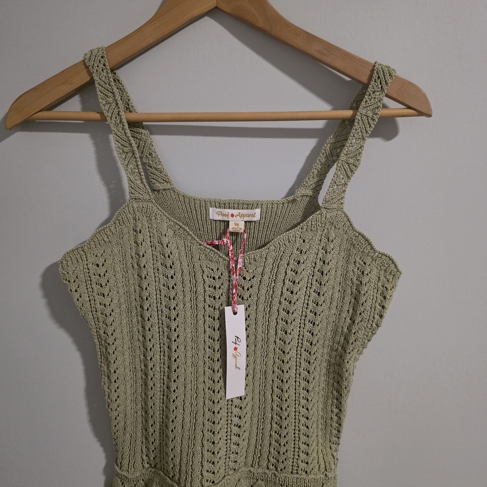 Poof Apparel Sage Green Crochet Tank Top Medium NWT - Picture 3 of 11